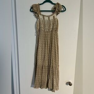 Beige and White Midi Dress